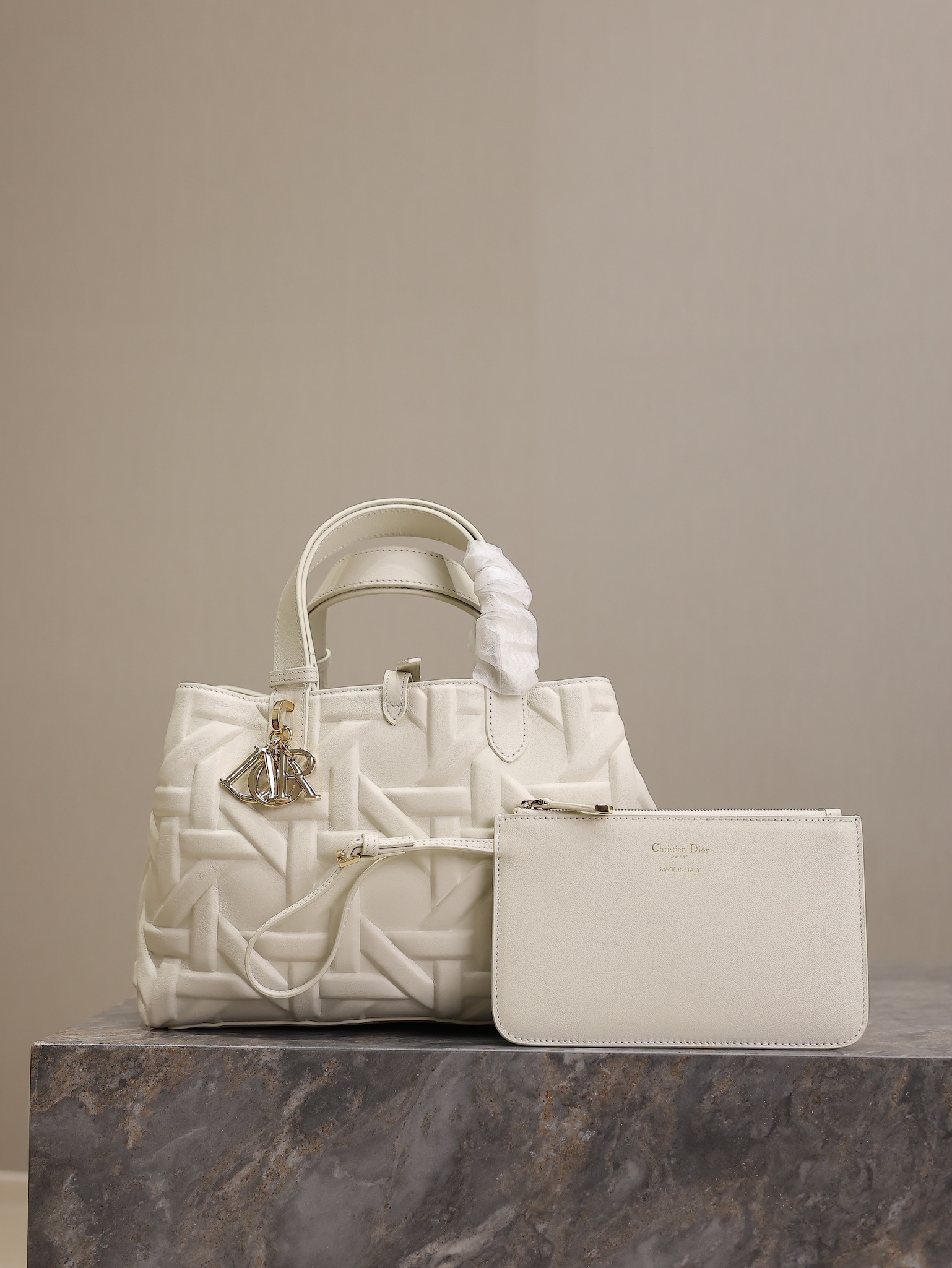 Medium Dior Toujours Bag White Graphic Cannage Calfskin